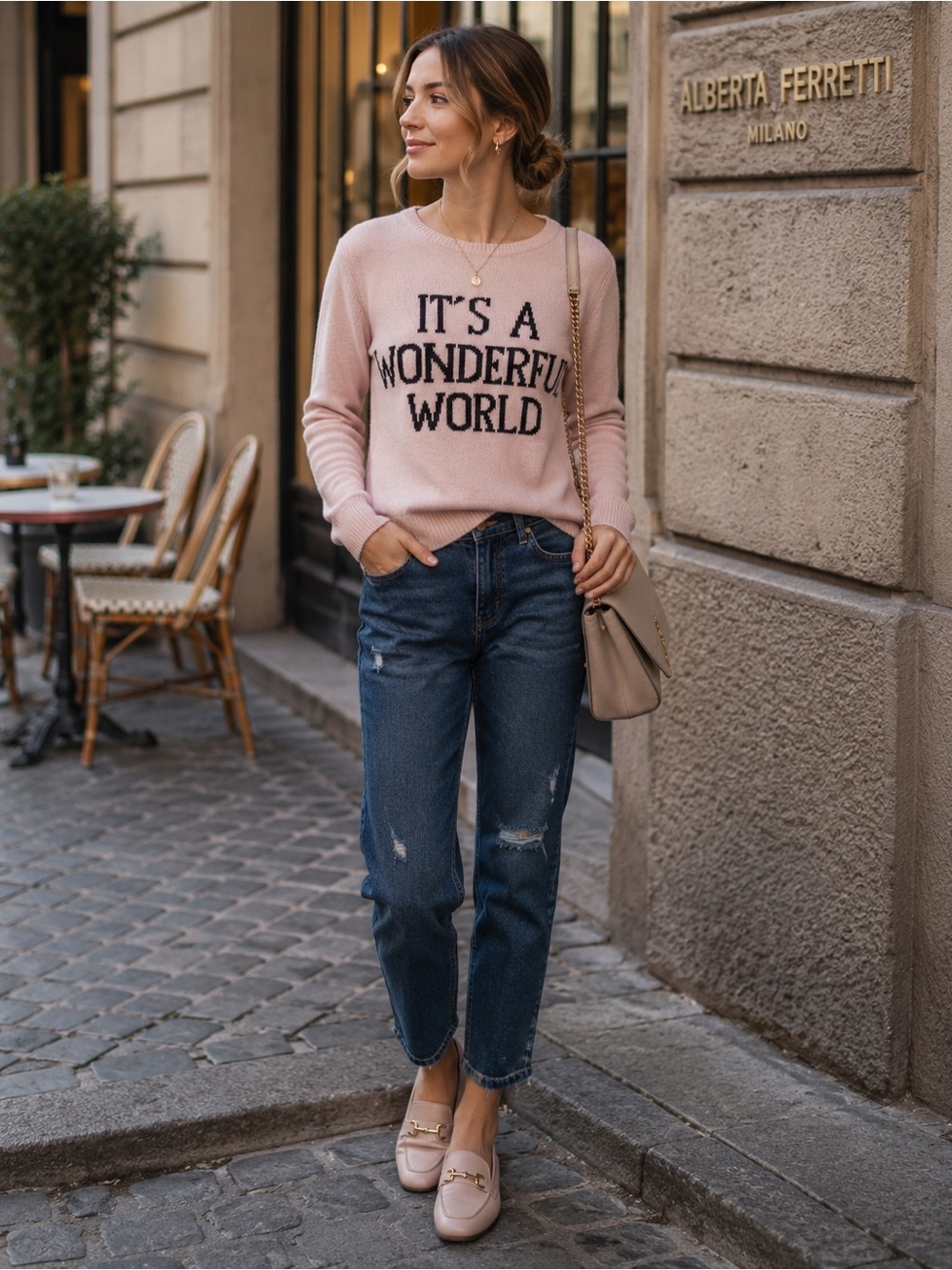 ALBERTA FERRETTI CASHMERE ITALY🇮🇹MADE Pullover IT’S A WONDERFUL WORLD Size 4